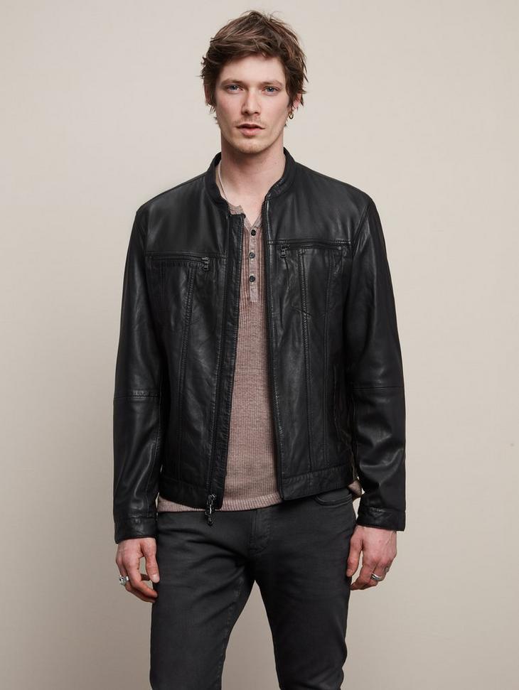 John Varvatos Crew Neck Leather Jacket LE CAPITAINE D A BORD