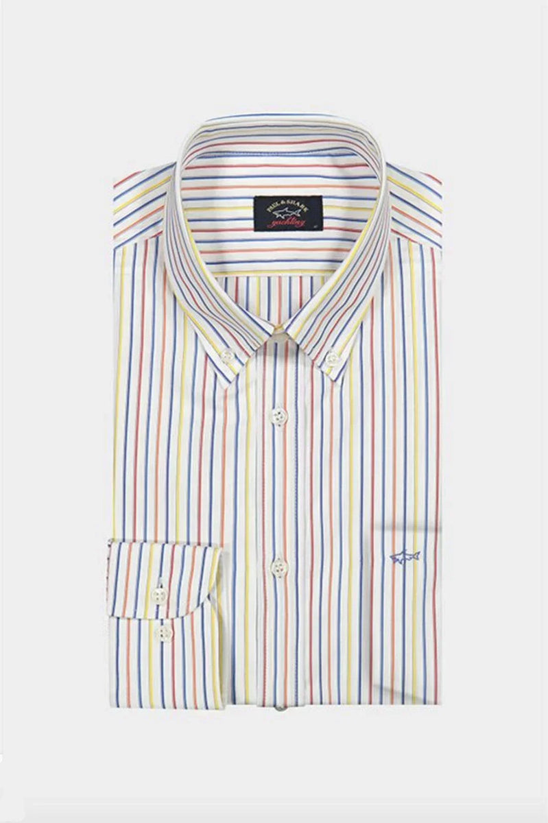 Chemise Paul & Shark Manches Longues - Rayures, 100% Coton, Taille 48 FR, Très Bon état