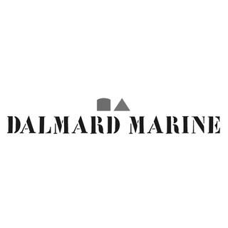 Dalmard Marine stencil logo in black text with geometric symbols above on white background