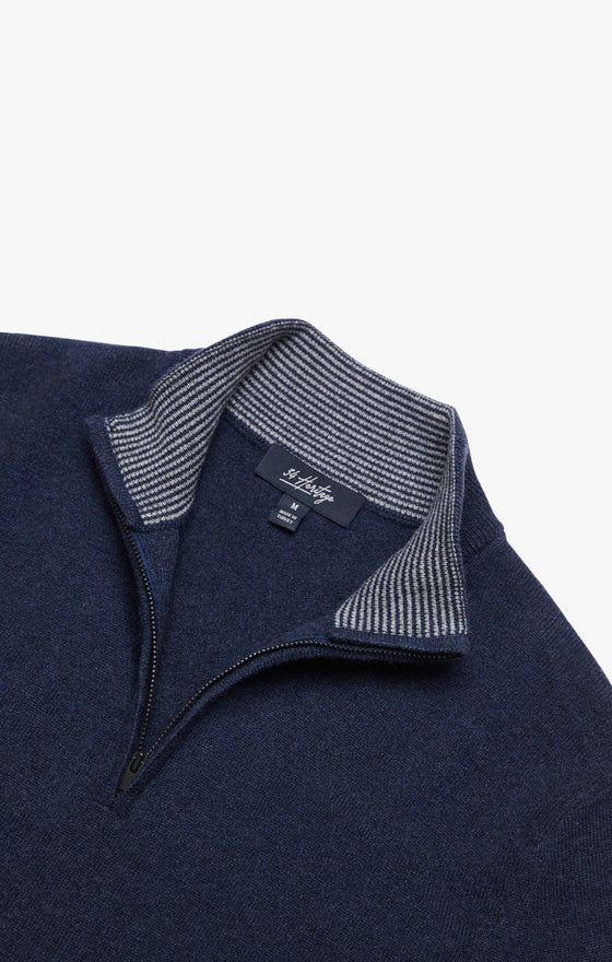 34 Heritage - Chandail Col Zip de Cachemire - Dark Navy