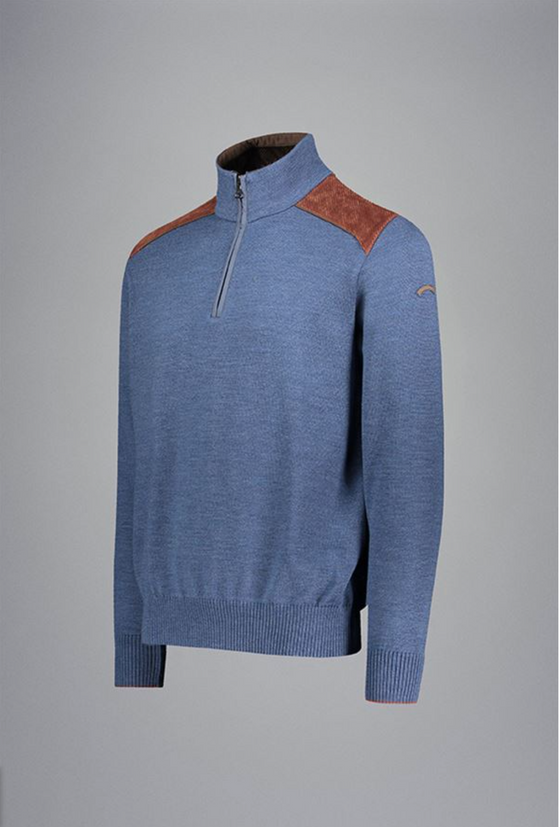 Paul & Shark - Wool zip-neck sweater with corded velvet appliqués