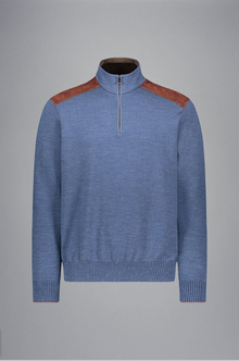  Paul & Shark - Wool zip-neck sweater with corded velvet appliqués