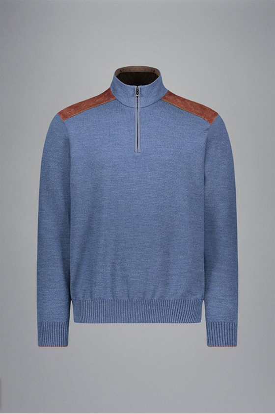 Paul & Shark - Wool zip-neck sweater with corded velvet appliqués