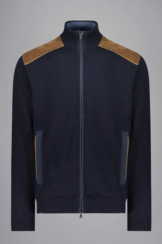 Paul & Shark - Wool cardigan with corded velvet appliqués