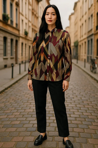 VLT's by Valentina's - 24-518/B - Long sleeve patterned viscose blouse