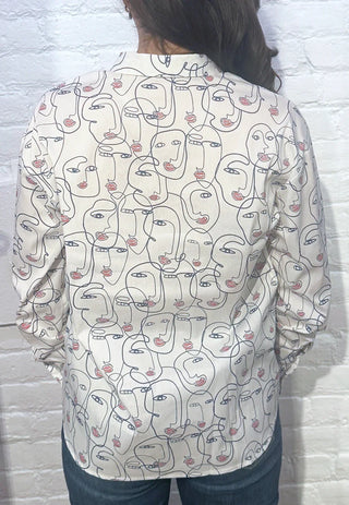 VLT's by Valentina's - 24-67 - Long sleeve cotton blouse with face pattern