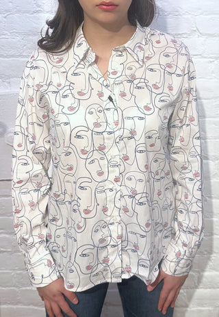 VLT's by Valentina's - 24-67 - Long sleeve cotton blouse with face pattern