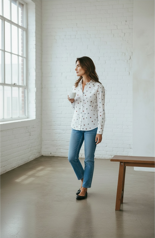 VLT's by Valentina's - 25-46 - Blouse imprimé coccinelles manches longues de coton