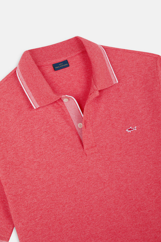 Paul & Shark - Short-sleeved cotton pique polo shirt with striped collar