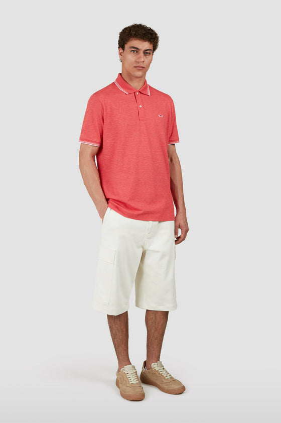 Paul & Shark - Short-sleeved cotton pique polo shirt with striped collar