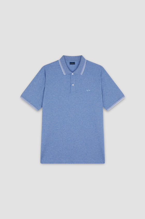 Paul & Shark - Short-sleeved cotton pique polo shirt with striped collar