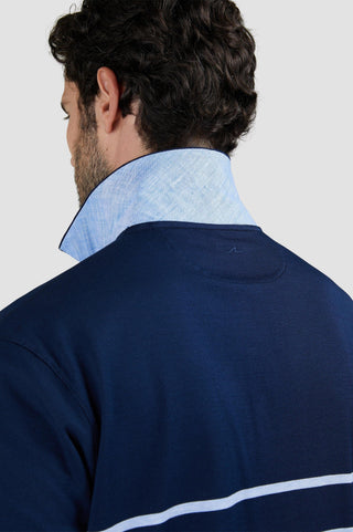 Paul & Shark - Short-sleeved striped cotton pique polo shirt with linen details