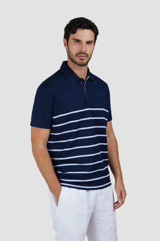 Paul & Shark - Short-sleeved striped cotton pique polo shirt with linen details