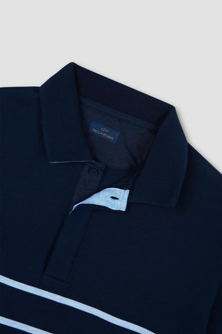 Paul & Shark - Short-sleeved striped cotton pique polo shirt with linen details