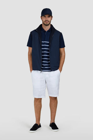Paul & Shark - Short-sleeved striped cotton pique polo shirt with linen details