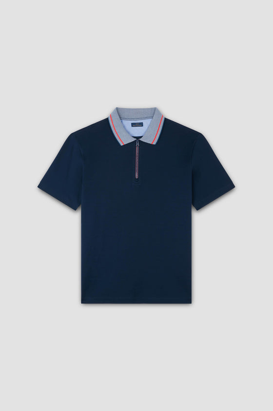 Paul & Shark - Short-sleeved cotton pique polo shirt with zip collar