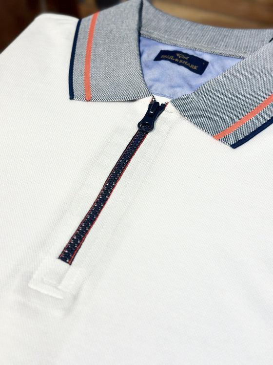 Paul & Shark - Short-sleeved cotton pique polo shirt with zip collar