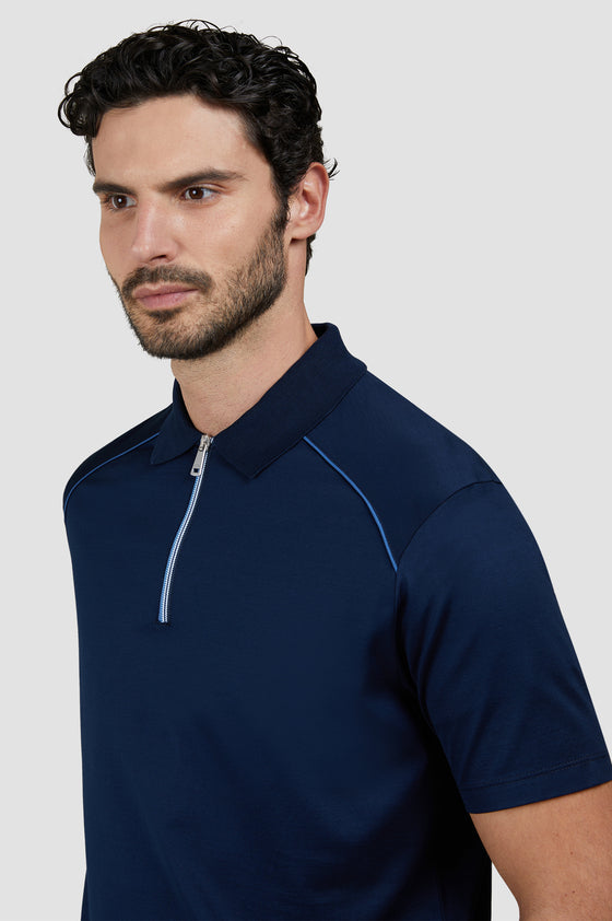 Paul & Shark - Short Sleeve Zip Polo Shirt in Double Mercerized Cotton