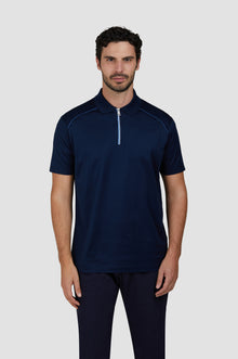  Paul & Shark - Short Sleeve Zip Polo Shirt in Double Mercerized Cotton