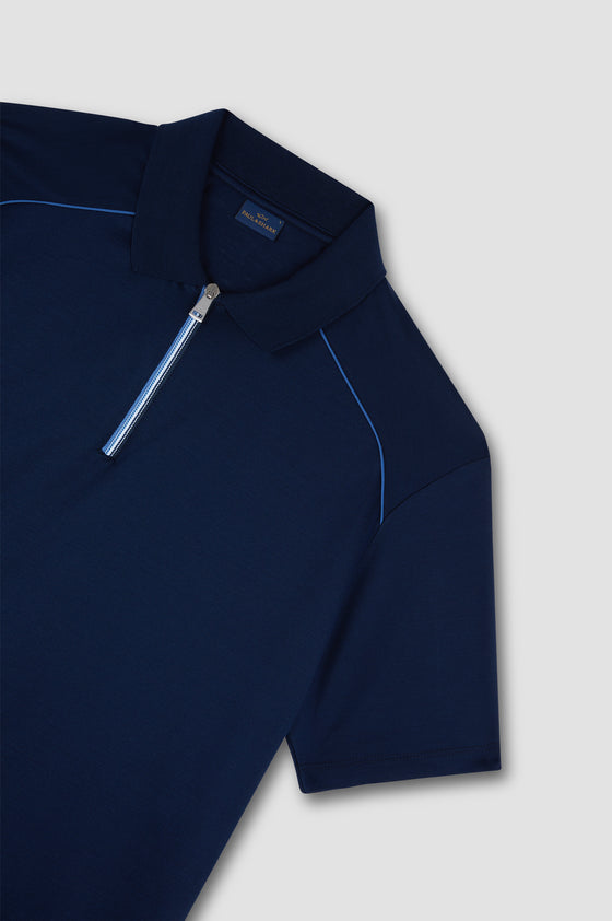 Paul & Shark - Short Sleeve Zip Polo Shirt in Double Mercerized Cotton