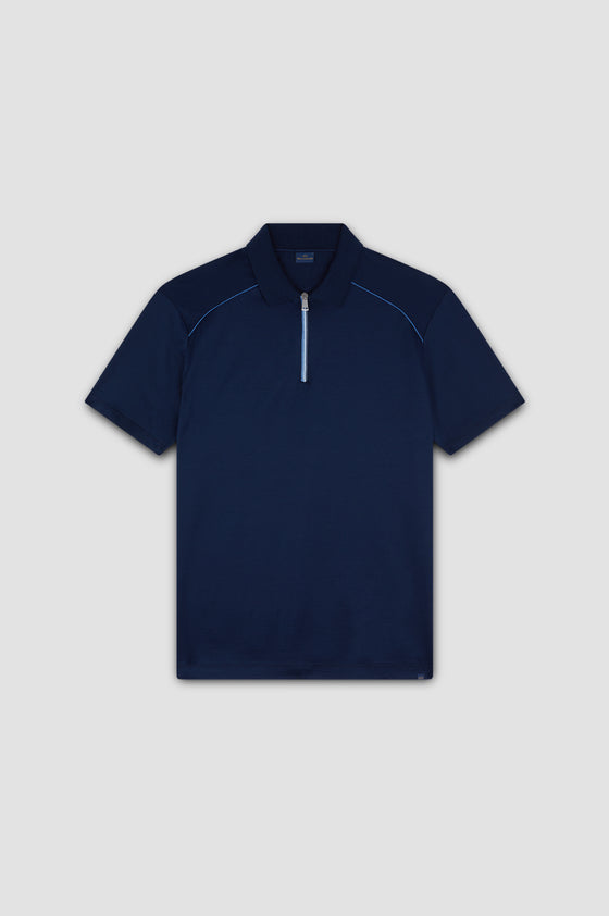 Paul & Shark - Short Sleeve Zip Polo Shirt in Double Mercerized Cotton