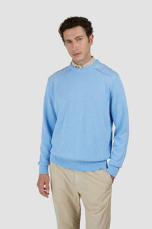  Paul & Shark - Fresco cotton round-neck sweater with linen shoulder appliques