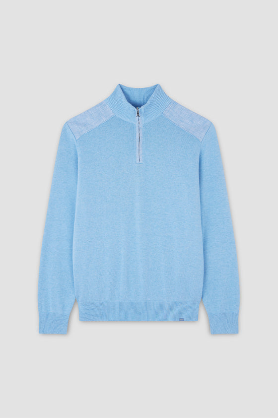 Paul & Shark - Fresco cotton zip-neck sweater with linen appliqués