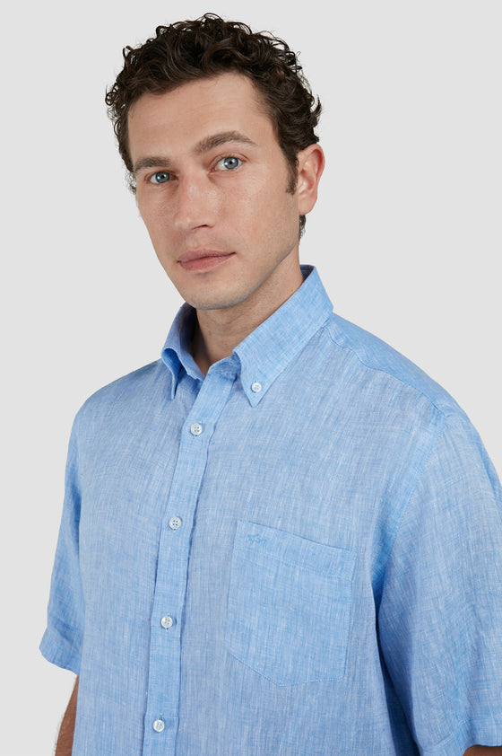 Paul & Shark - Short-sleeved plain linen shirt