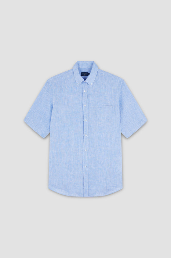 Paul & Shark - Short-sleeved plain linen shirt