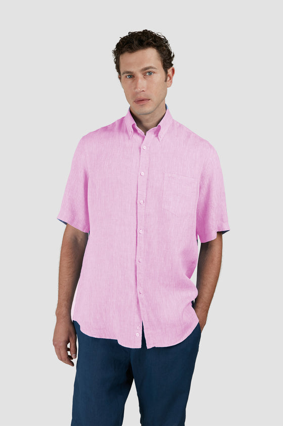 Paul & Shark - Short-sleeved plain linen shirt