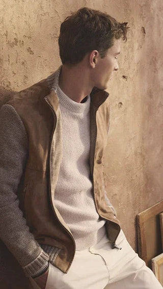 Paul & Shark - Cardigan de suede avec tricot de laine et cachemire