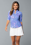 Ibkül - Rebecca Print Ruched Elbow Length Sleeve Top - 41087