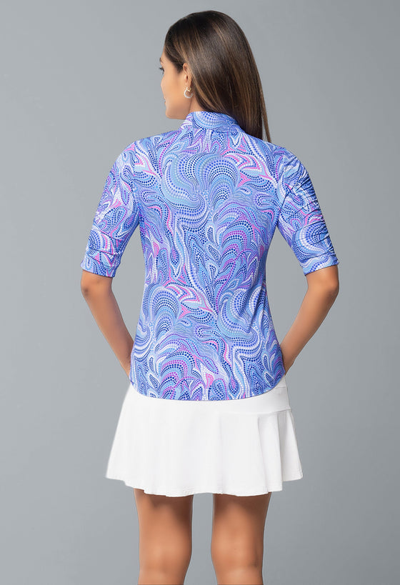 Ibkül - Rebecca Print Ruched Elbow Length Sleeve Top - 41087