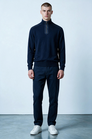 Paul & Shark - Chandail col zip de laine avec appliqués Loro Piana Rain System©