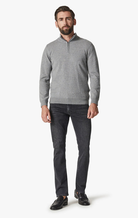 34 Heritage - Cashmere Zip Neck Sweater - Gray Melange