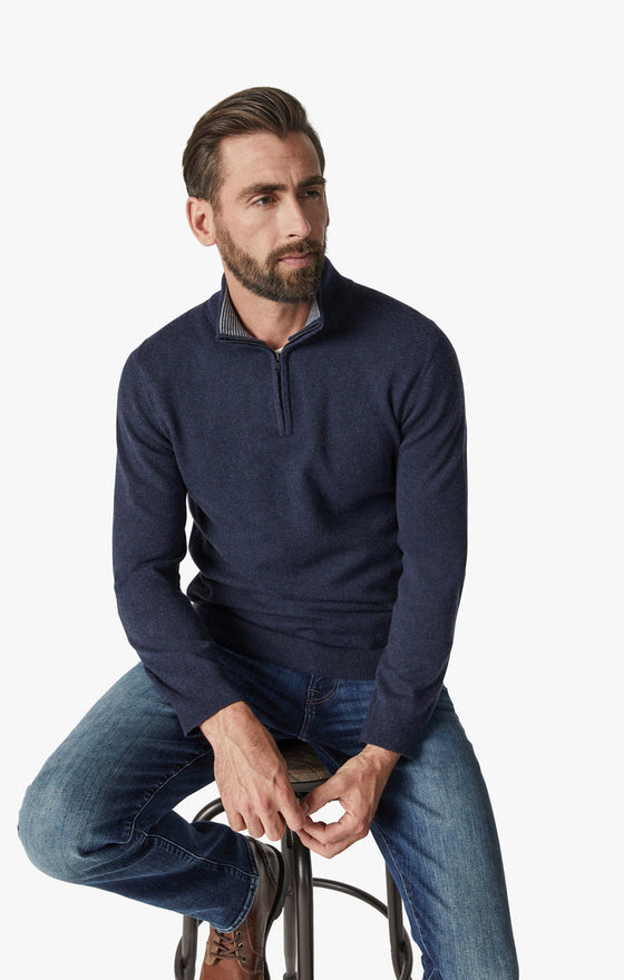 34 Heritage - Cashmere Zip Collar Sweater - Dark Navy