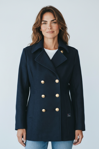 Dalmard Marine - Detroit Loden - Women's pea coat with gold buttons - Navy