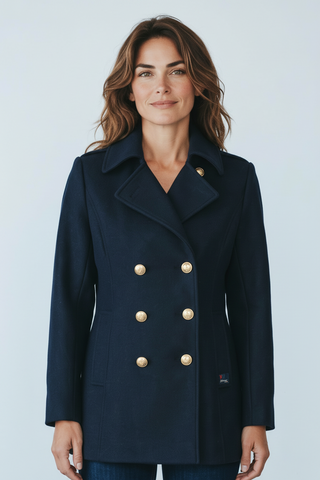 Dalmard Marine - Detroit - Women's Pea Coat with Gold Buttons - Navy