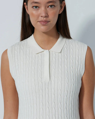 Daily Sports - Madelene Cable Knit Sleeveless Polo Shirt