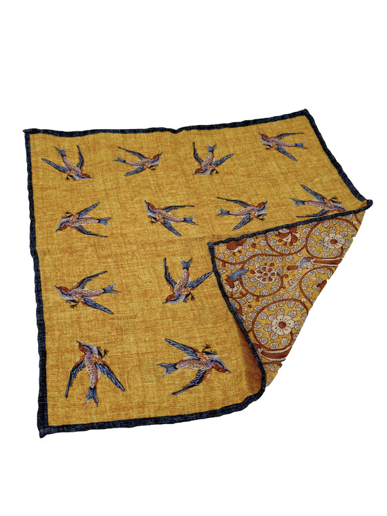 Hemley - Silk pocket handkerchief with bird pattern