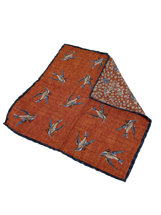 Hemley - Silk pocket handkerchief with bird pattern