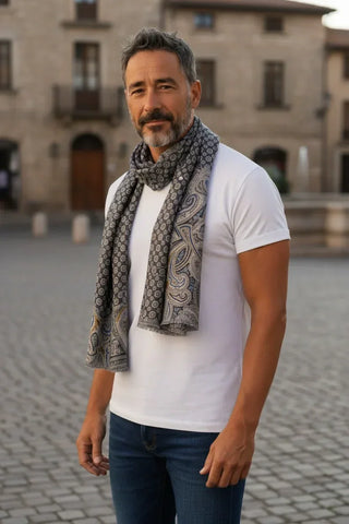Hemley - Foulard de soie réversible paisley et motifs