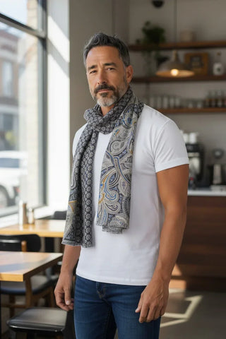 Hemley - Reversible silk scarf with paisley and patterns