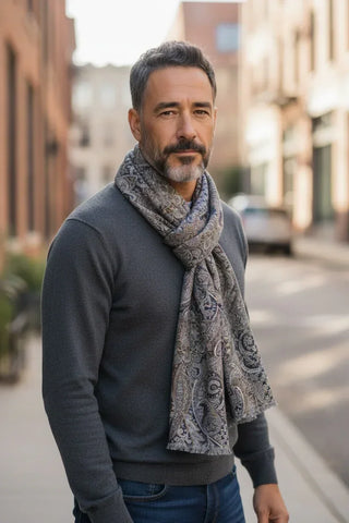 Hemley - Foulard de soie réversible paisley et motifs