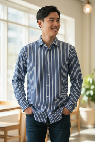 Emanuel Berg - Byron - Chemise manches longues à rayures Albini 4Flex - Modern Fit - Marine