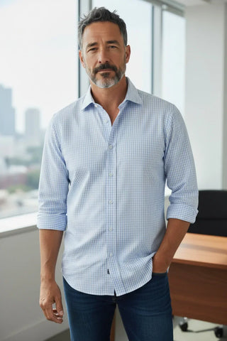 Emanuel Berg - Byron - Albini 4Flex Long-Sleeve Checkered Shirt - Modern Fit - Blue