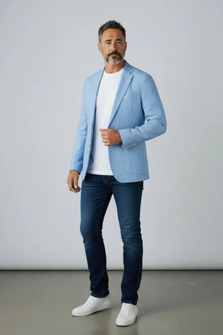 Emanuel Berg - Veston mélange laine, soie et lin 2-Button D-Constructed Jacket - Medium Blue