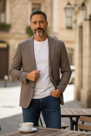Emanuel Berg - Veston mélange laine, soie et lin 2-Button D-Constructed Jacket - Dark Brown