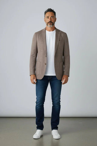 Emanuel Berg - Veston mélange laine, soie et lin 2-Button D-Constructed Jacket - Dark Brown