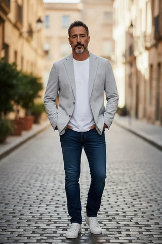 Emanuel Berg - Veston délavé mélange coton et soie 2-Button D-Constructed Jacket - Light Grey